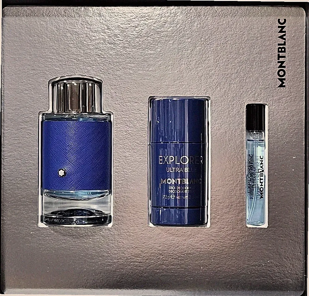 Explorer Ultra Blue by MONTBLANC 3 Piece Set Men EDP 3.3 & 0.25 FL OZ Deodorant