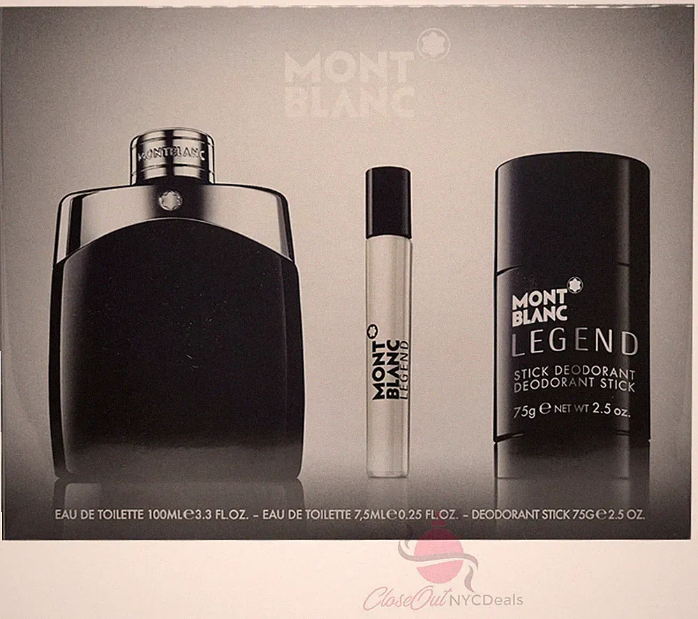 Mont Blanc Legend 3 Pc Gift Set for Men -3.3 oz EDT Sp+2.5 oz Deo+0.25 oz EDT Sp